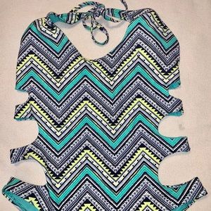 Aerie Green Geometric One Piece Bathing Suit